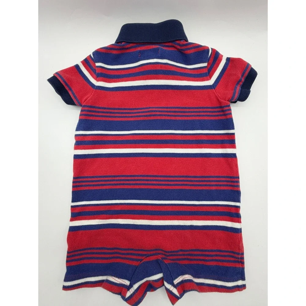 Ralph‎ Lauren Polo Romper Baby Boy 6M Red White Blue Striped Short Sleeve USA